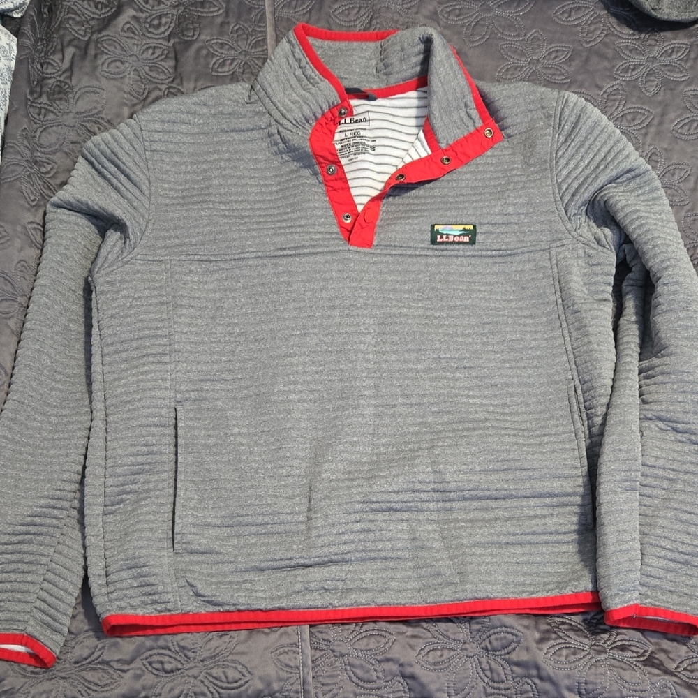 L.L. Bean Striped Gray and Red Shirt